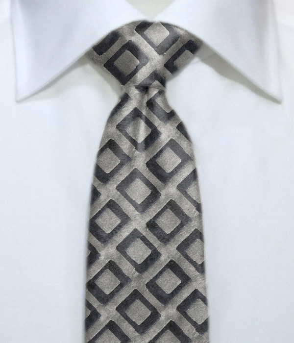 【国産】グレー モチーフ柄 ネクタイ