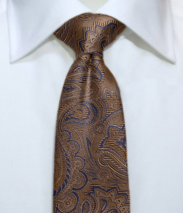 【国産】ブラウン×ネイビー ペイズリー柄 ネクタイ