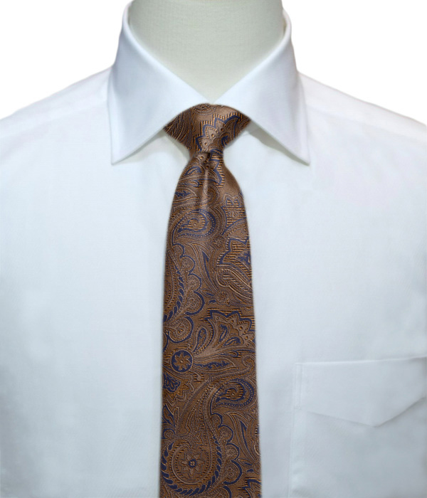 【国産】ブラウン×ネイビー ペイズリー柄 ネクタイ