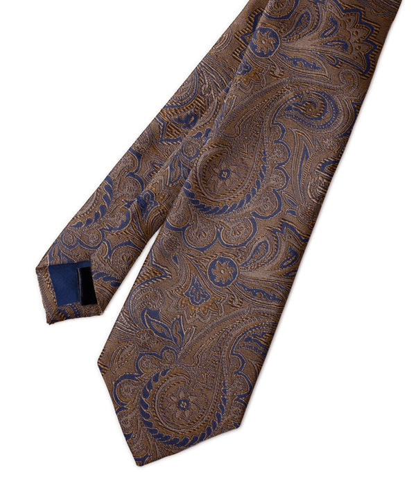 【国産】ブラウン×ネイビー ペイズリー柄 ネクタイ