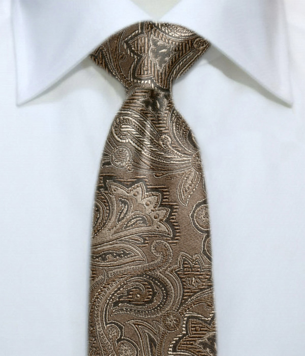 【国産】ライトブラウン×ブラック ペイズリー柄 ネクタイ