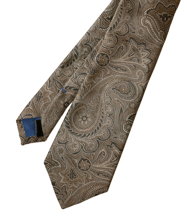 【国産】ライトブラウン×ブラック ペイズリー柄 ネクタイ