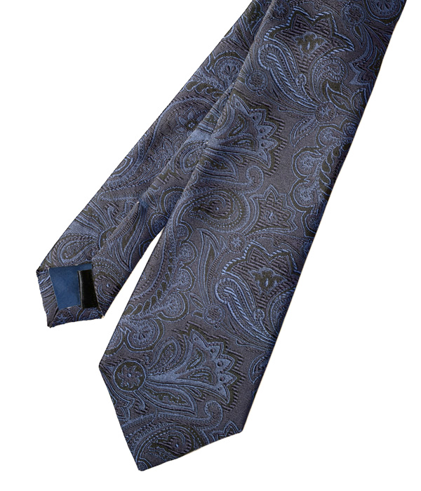【国産】ネイビー×ブルー ペイズリー柄 ネクタイ