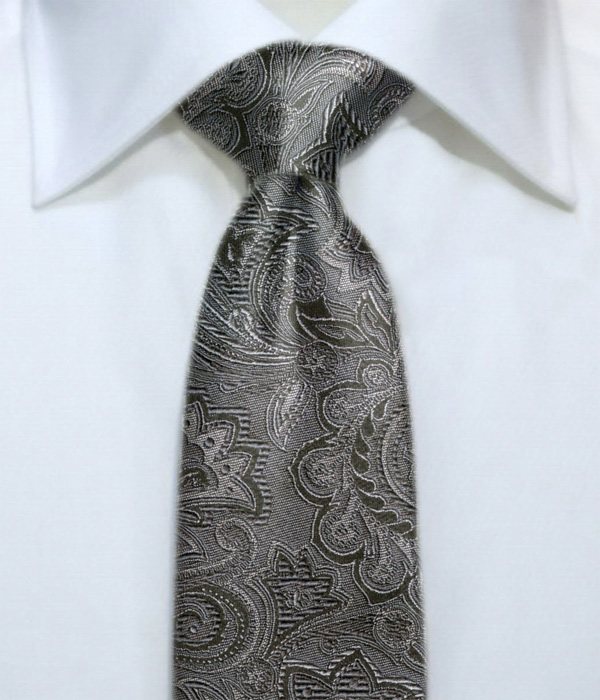 【国産】グレー×ブラック ペイズリー柄 ネクタイ