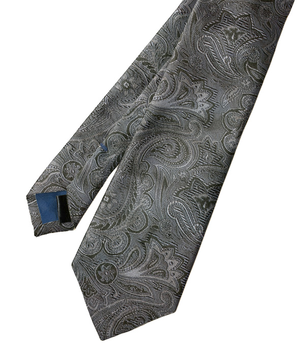 【国産】グレー×ブラック ペイズリー柄 ネクタイ