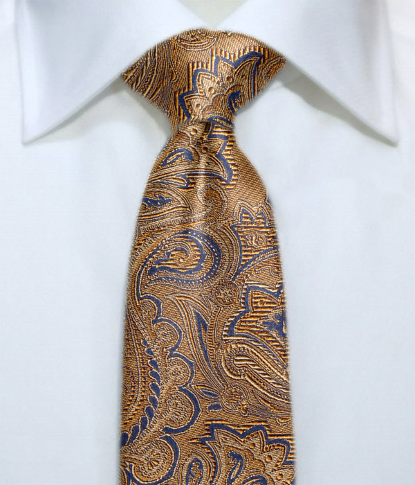 【国産】オレンジブラウン×ネイビー ペイズリー柄 ネクタイ
