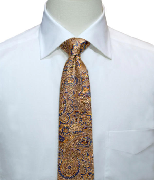 【国産】オレンジブラウン×ネイビー ペイズリー柄 ネクタイ
