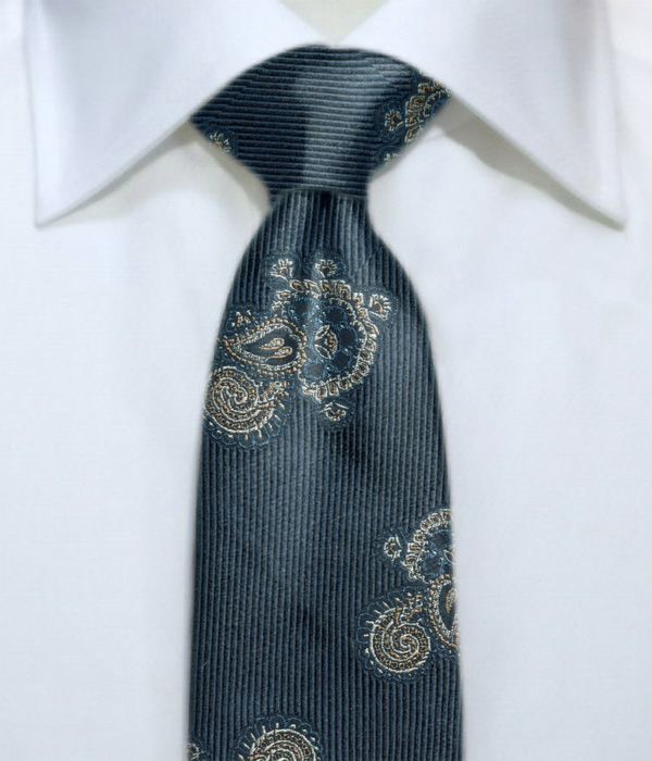 【インポート】ブルー×ベージュ ペイズリー柄 ネクタイ