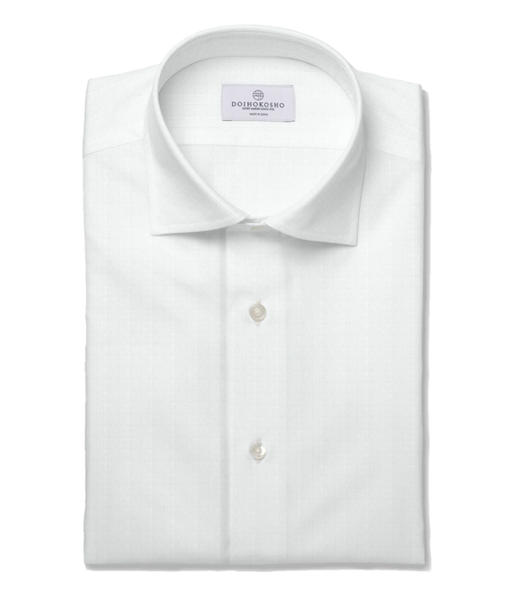 【CANCLINI Voyager】リンクルフリー ホワイトヘリンボーンドレスシャツ（Easy Order/長袖）