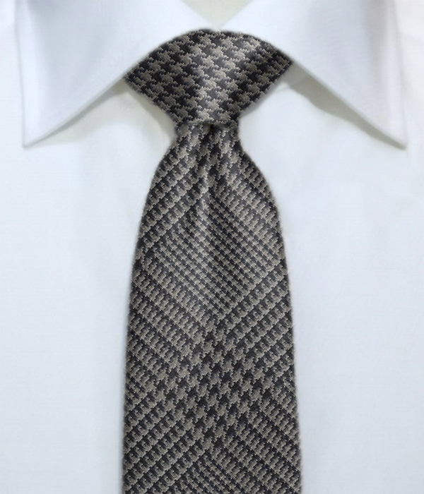 【国産】グレー×ネイビー 千鳥格子グレンチェック柄 ネクタイ