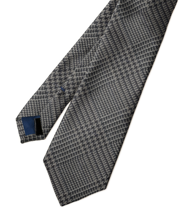 【国産】グレー×ネイビー 千鳥格子グレンチェック柄 ネクタイ