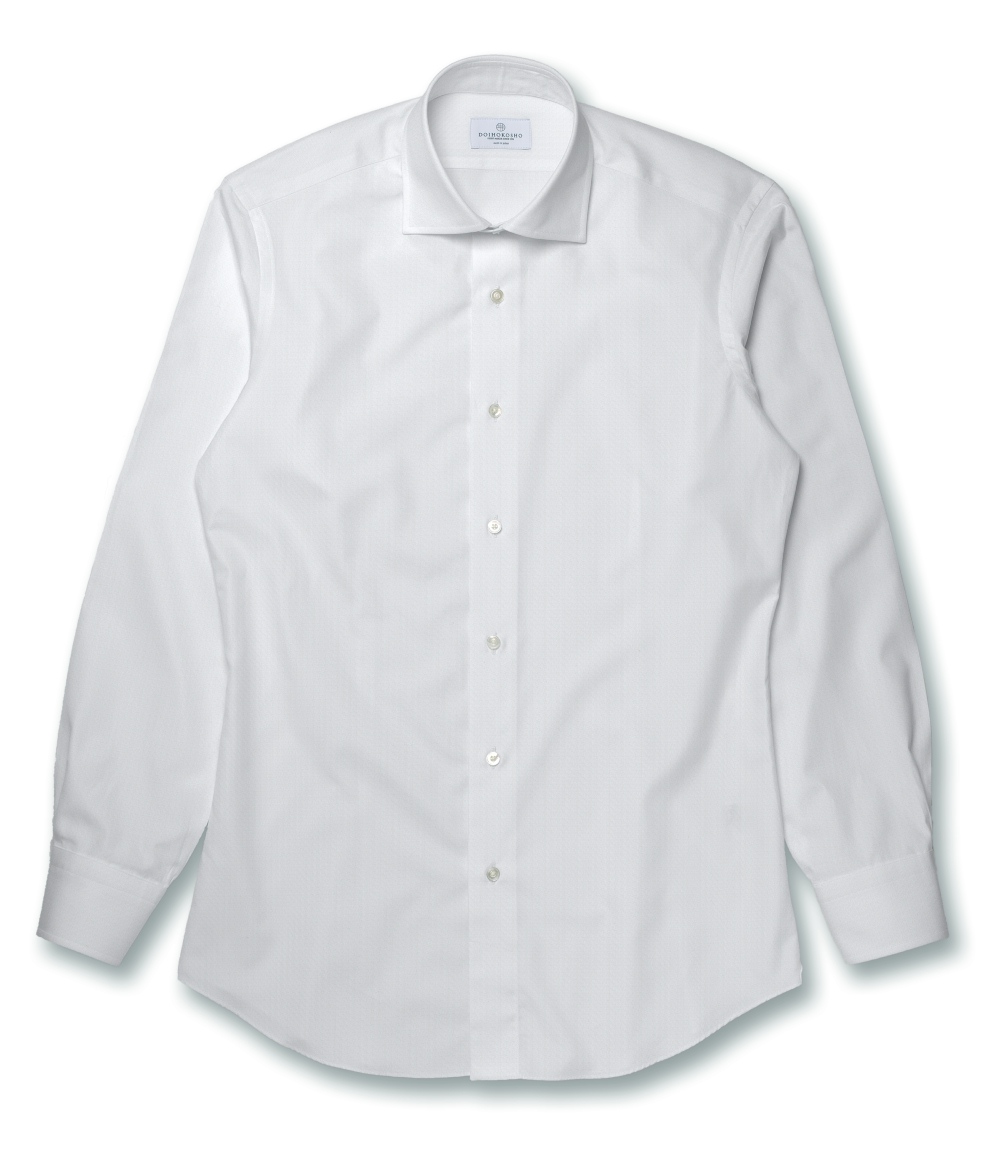 100番手双糸 ホワイト ピンポイントオックス 無地 ドレスシャツ（Easy Order/長袖）