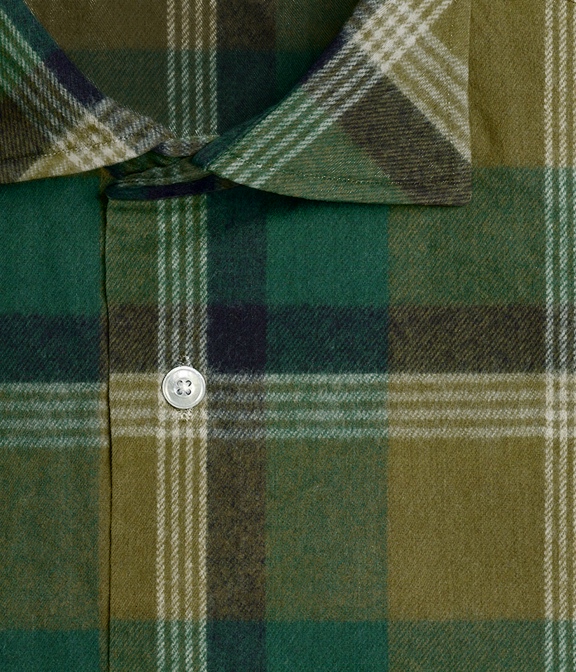【Organic Cotton】グリーン×カーキ フランネル チェック ドレスシャツ