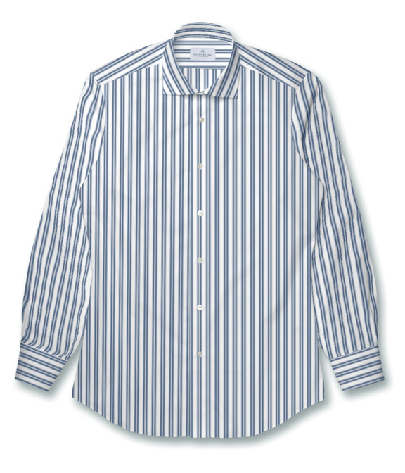 【Organic Cotton】ネイビー ブロード ストライプ ドレスシャツ