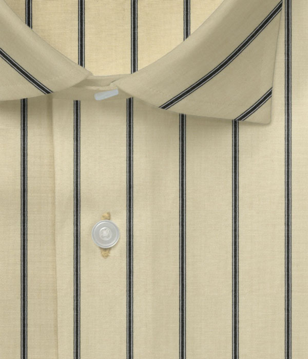 ベージュ×ブラック ブロード ストライプ ドレスシャツ