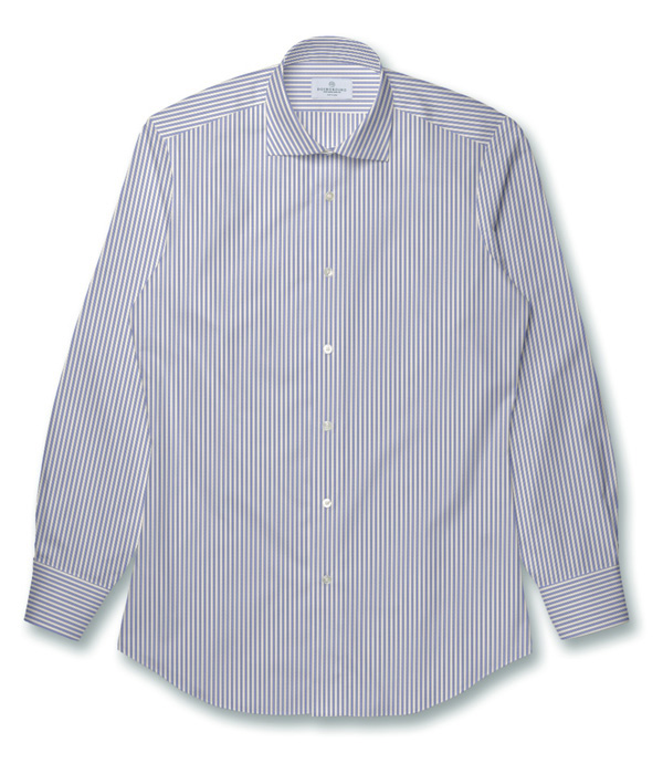 ブルー ブロード ストライプ ドレスシャツ