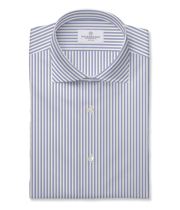 ブルー ブロード ストライプ ドレスシャツ