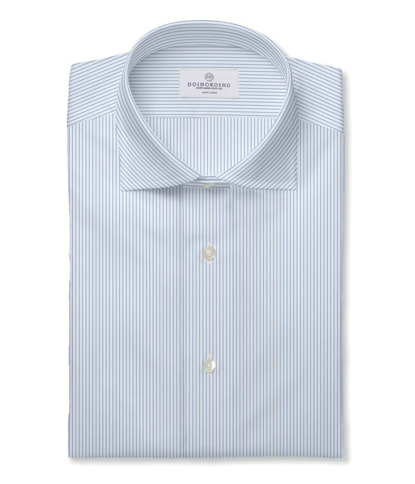 サックス ブロード ストライプ ドレスシャツ