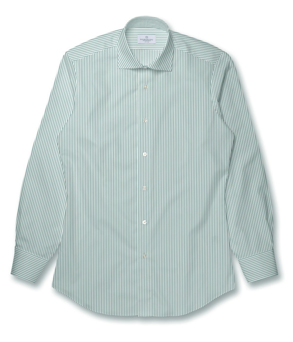 ティールグリーン ブロード ストライプ ドレスシャツ