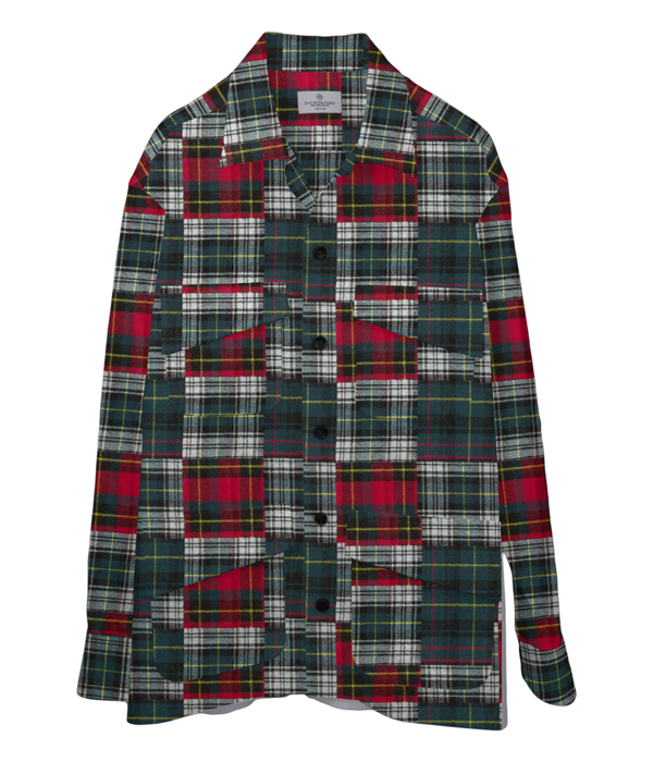 ダブルウィーブレッド×グリーンチェックネル斜めフラップポケットシャツアウター