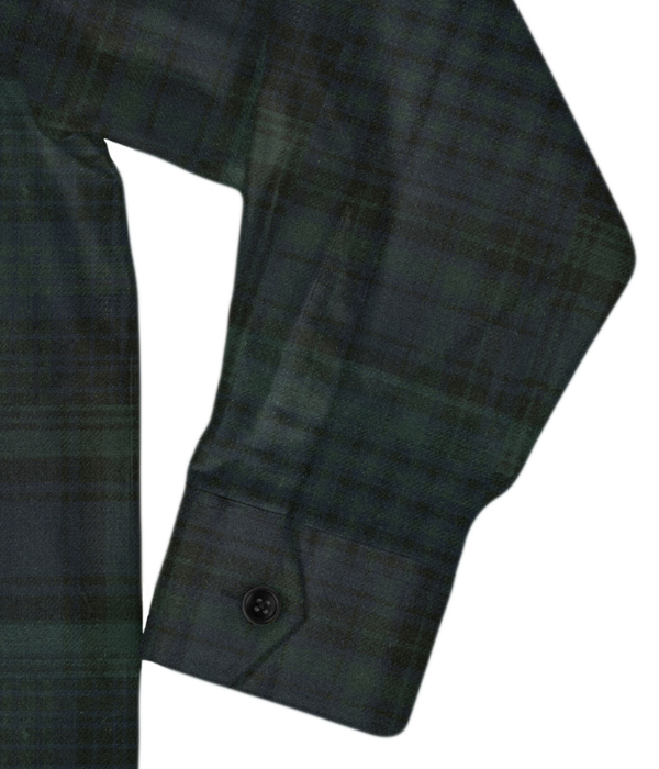 ダブルウィーブグリーン×ネイビーチェックネル斜めフラップポケットシャツアウター