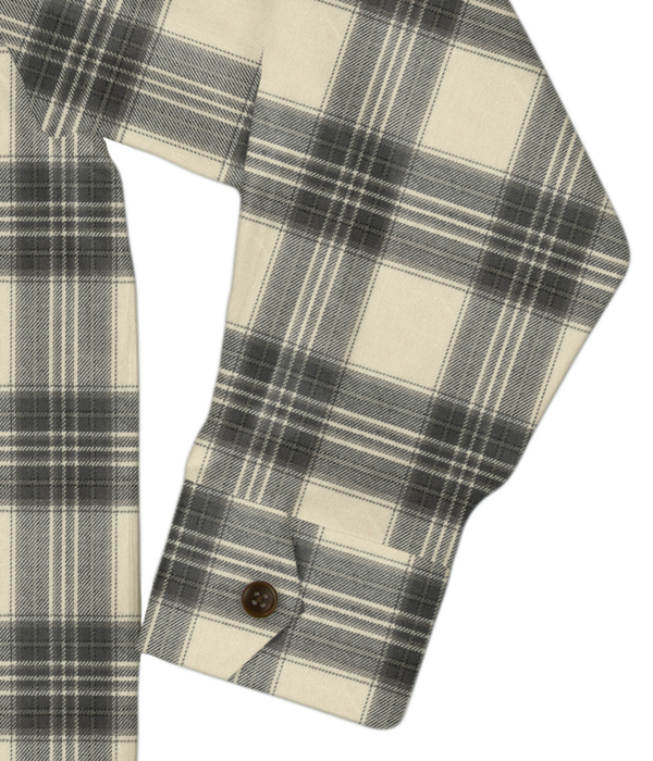 【Organic Cotton】クリーム×グレーチェックネル斜めフラップポケットシャツアウター