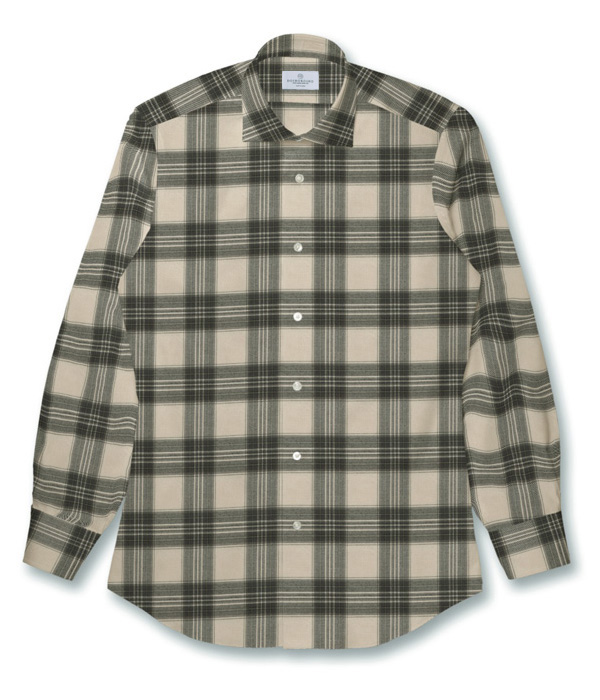 【Organic Cotton】クリーム×グレー フランネル チェック ドレスシャツ