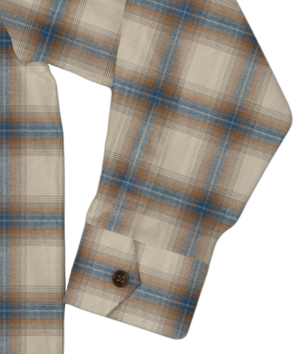 【Organic Cotton】ベージュ×ブルーチェックネル斜めフラップポケットシャツアウター