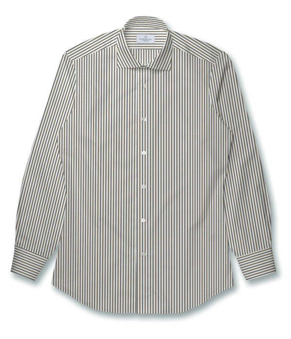 【ALBINI CORCORAN】グレー×ブラウンストライプ ブロード ドレスシャツ