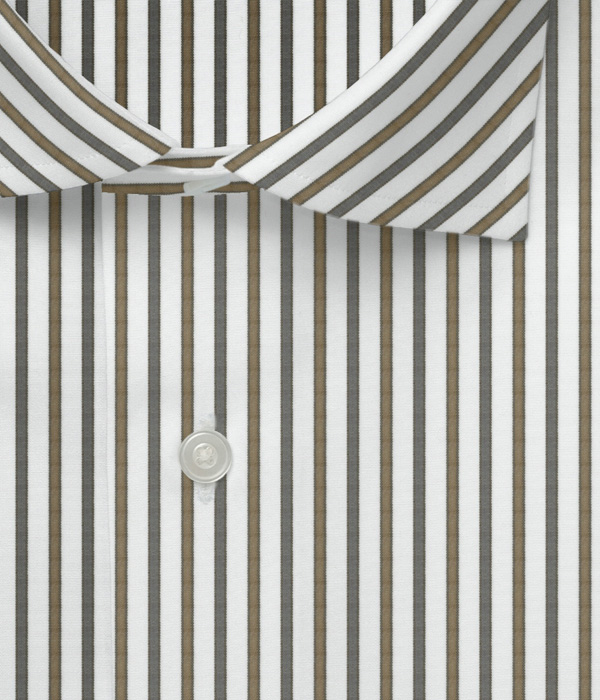 【ALBINI CORCORAN】グレー×ブラウンストライプ ブロード ドレスシャツ