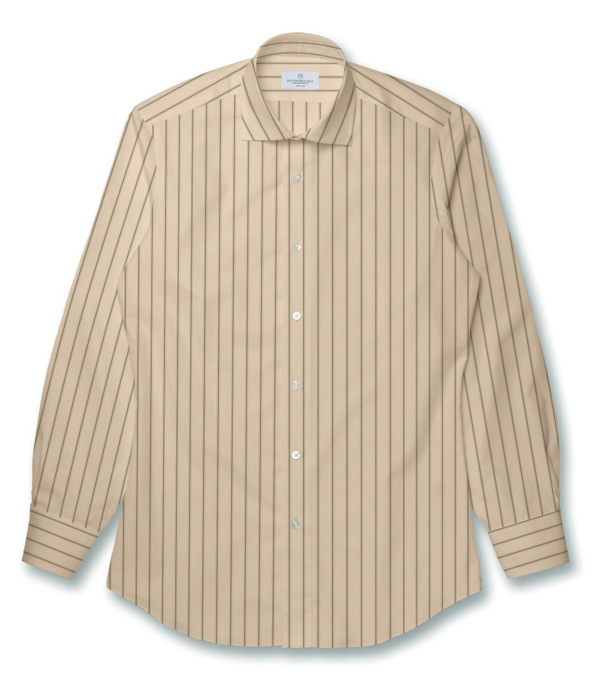【ALBINI CORCORAN】ブラウンストライプ ブロード ドレスシャツ
