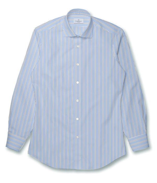 【ALBINI CORCORAN】ネイビー×サックスストライプ ブロード ドレスシャツ