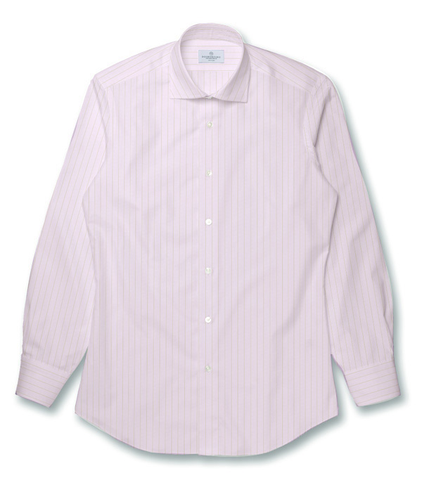 ピンク×ベージュストライプ ブロード ドレスシャツ