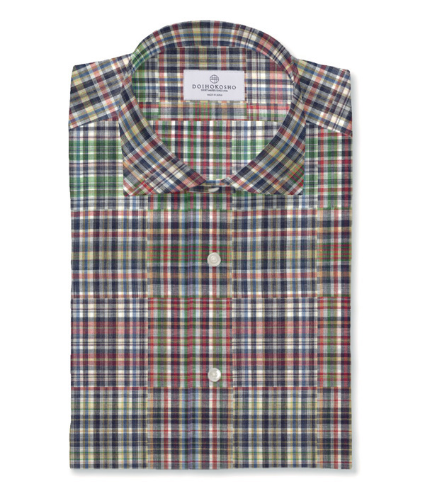 【ダブルガーゼ】パッチワーク風レッド系チェック ドレスシャツ