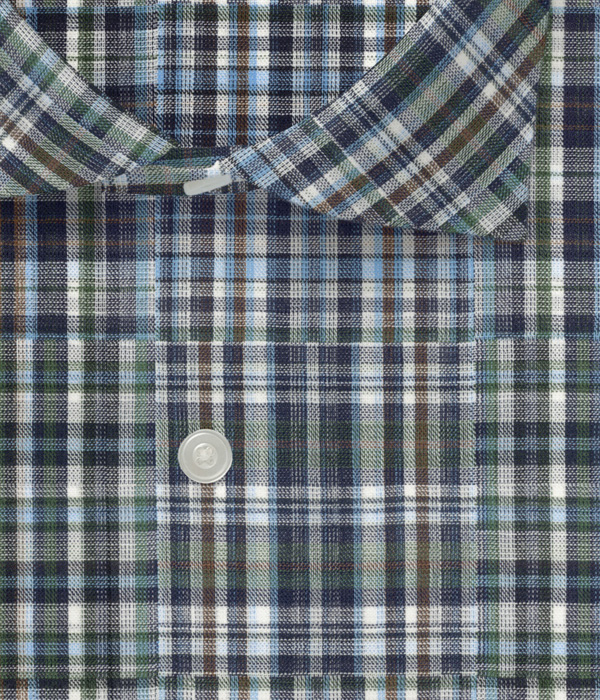 【ダブルガーゼ】パッチワーク風グリーン系チェック ドレスシャツ