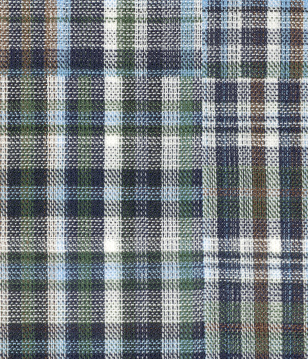 【ダブルガーゼ】パッチワーク風グリーン系チェック ドレスシャツ