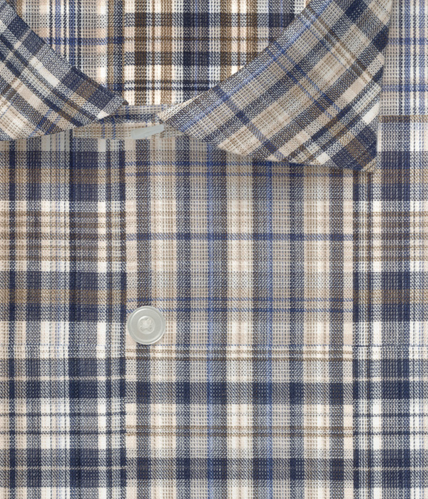 【ダブルガーゼ】パッチワーク風ベージュ系チェック ドレスシャツ