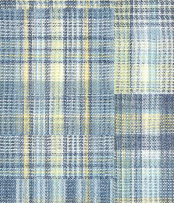 【ダブルガーゼ】パッチワーク風サックス系チェック ドレスシャツ