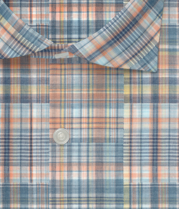 【ダブルガーゼ】パッチワーク風オレンジ系チェック ドレスシャツ