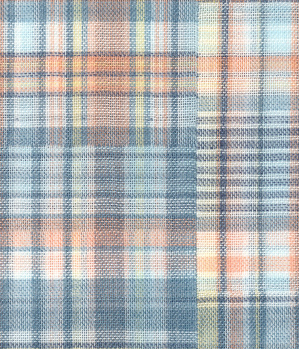 【ダブルガーゼ】パッチワーク風オレンジ系チェック ドレスシャツ