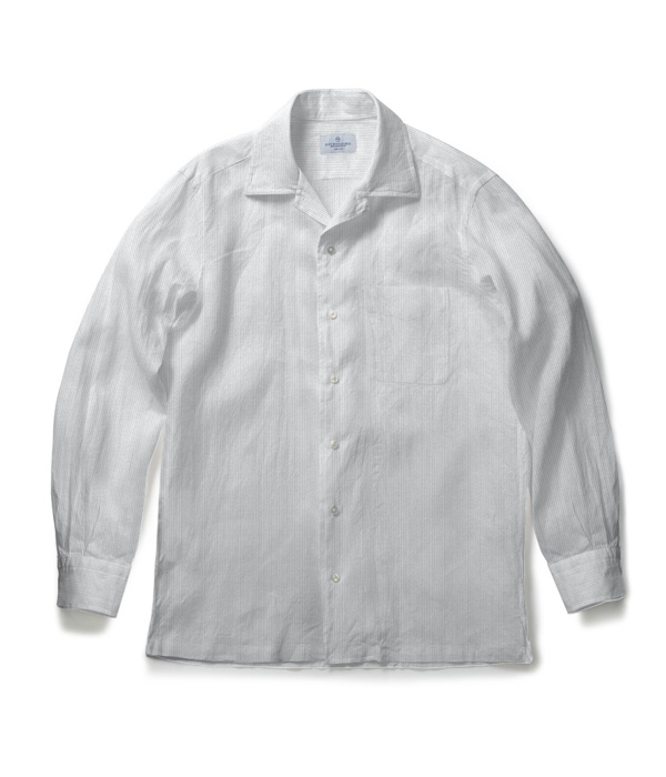 ホワイト シアサッカー 無地 オープンカラーシャツ