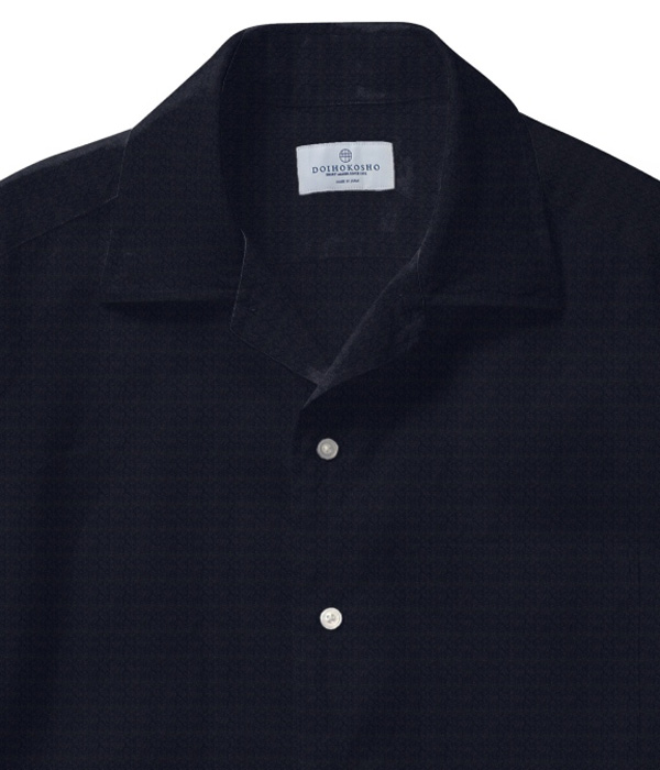 ネイビー シアサッカー 無地 オープンカラーシャツ