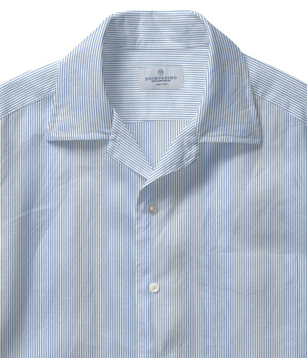 【THE STATES MADE】ブルー シアサッカー ストライプ オープンカラーシャツ