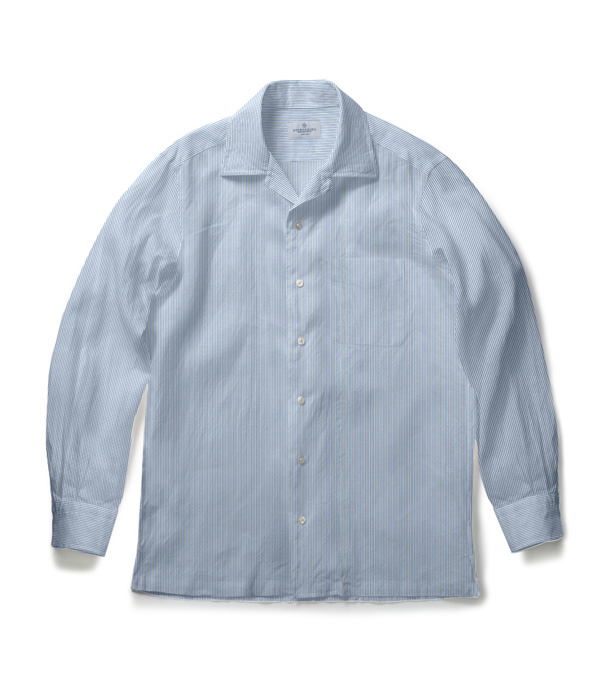 【THE STATES MADE】ブルー シアサッカー ストライプ オープンカラーシャツ
