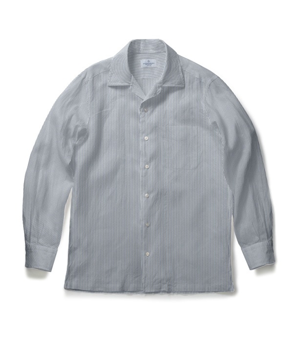 【THE STATES MADE】ネイビー シアサッカー ストライプ オープンカラーシャツ