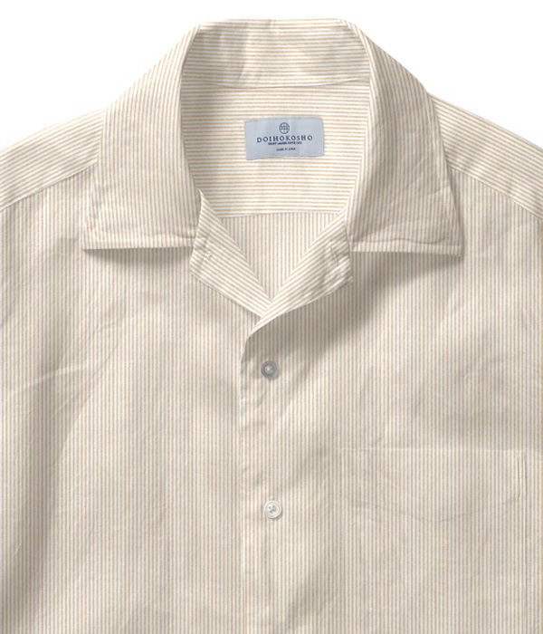 【THE STATES MADE】ベージュ シアサッカー ストライプ オープンカラーシャツ
