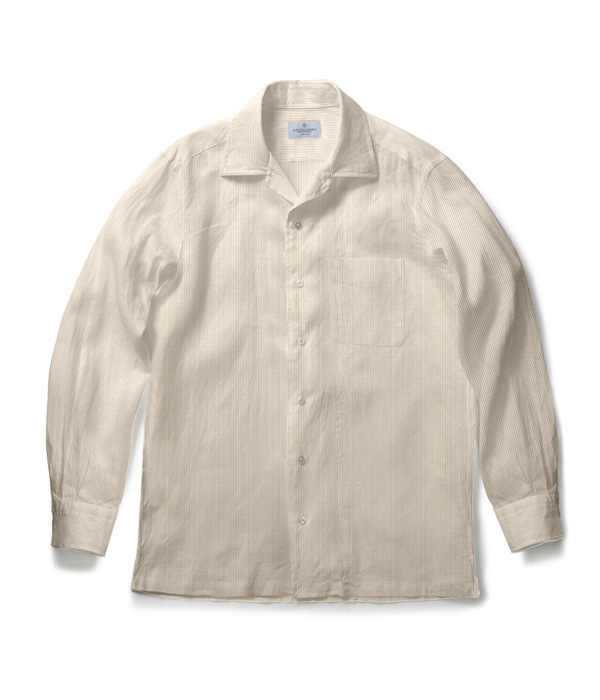 【THE STATES MADE】ベージュ シアサッカー ストライプ オープンカラーシャツ