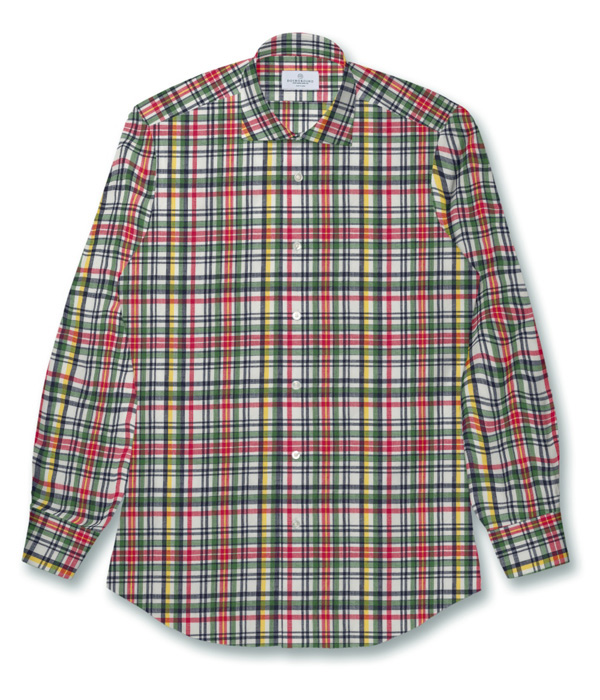【Indian Madras】レッド×グリーン系 マドラスチェック ドレスシャツ