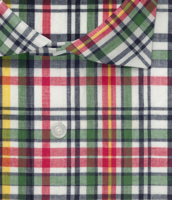 【Indian Madras】レッド×グリーン系 マドラスチェック ドレスシャツ