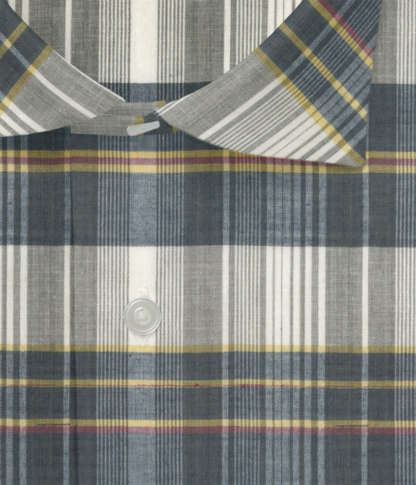 【Indian Madras】ベージュ×グレー系 マドラスチェック ドレスシャツ